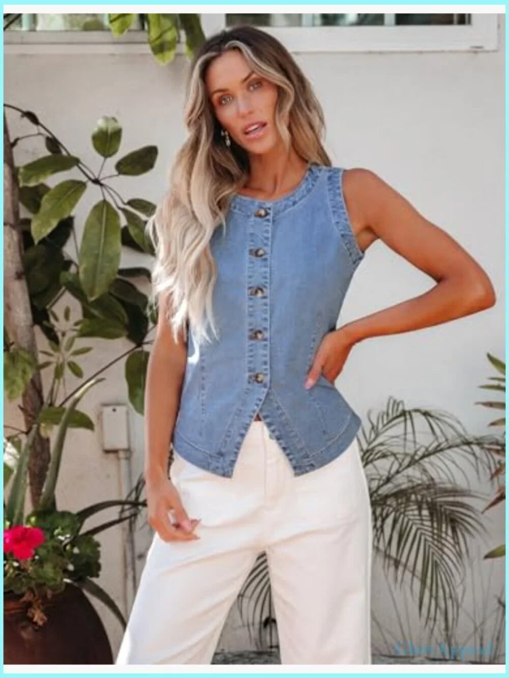 Sleeveless Denim Vest Button Down Crewneck Casual Summer Waistcoat